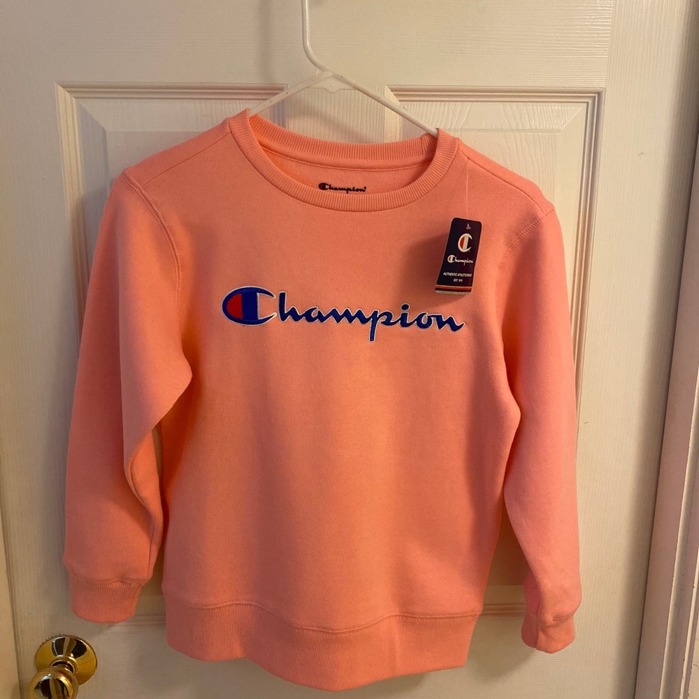 Pink champion fleece pullover sweatshirt